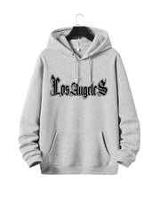 Autumn Winter Men's Hoodies, "Los Angeles" Print Oversized Hooded Sweatshirt For Males, Men's Clothing, Plus Size