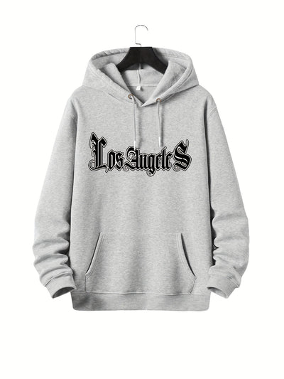 Autumn Winter Men's Hoodies, "Los Angeles" Print Oversized Hooded Sweatshirt For Males, Men's Clothing, Plus Size