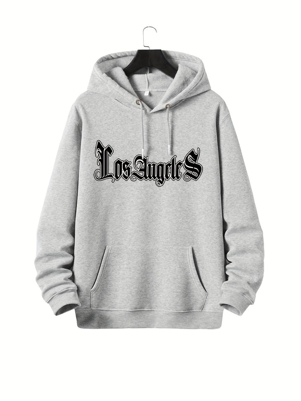 Autumn Winter Men's Hoodies, "Los Angeles" Print Oversized Hooded Sweatshirt For Males, Men's Clothing, Plus Size