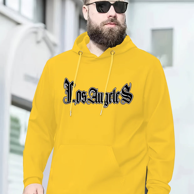 Autumn Winter Men's Hoodies, "Los Angeles" Print Oversized Hooded Sweatshirt For Males, Men's Clothing, Plus Size