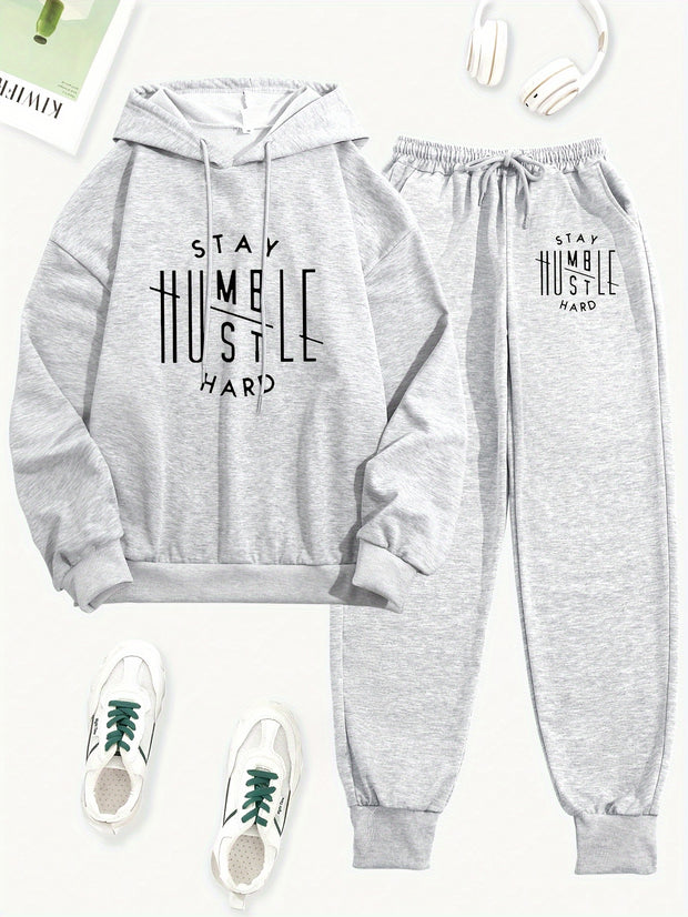 Women's Letter Print Two-piece Set - Long Sleeve Drawstring Hoodies Sweatshirt & Drawstring Jogger Sweatpants Outfits - Casual & Comfortable - For Women - Perfect for Loungewear, Sports & Everyday Wear - Great Gift for Teen G