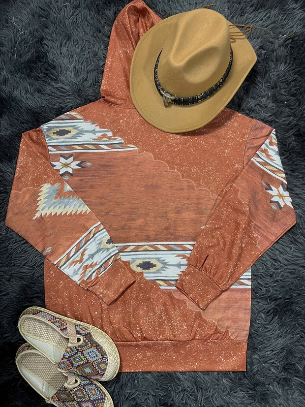 Aztec Print Kangaroo Pocket Hoodie, Casual Long Sleeve Drawstring Hoodies Sweatshirt, Women's Clothing