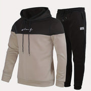 2Pcs Men's Color Block Casual Hoodies Long Sleeve Pullover Hooded Sweatshirt And Drawstring Sweatpants Joggers Set For Spring Fall