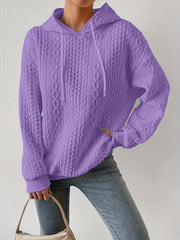 Solid Textured Drawstring Hoodies, Casual Long Sleeve Versatile Sweatshirt, Women's Clothing