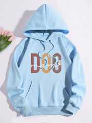 Dog Mom Print Hoodie, Casual Kangaroo Pocket Drawstring Hoodies Sweatshirt, Women's Clothing