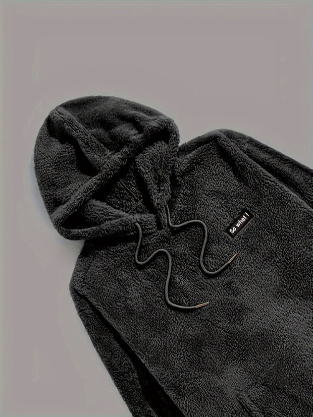 2-Piece Fluffy Men's Outfit Set: Casual Hooded Sweatshirt & Sweatpants Joggers for Winter Fall - Long Sleeve Pullover Hoodie and Soft Fleece Pants