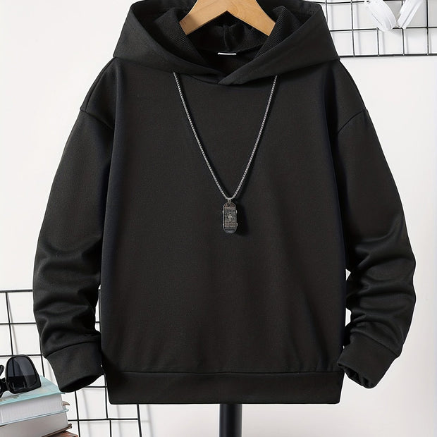 Boys Casual Solid Color Pullover Long Sleeve Hoodies, Boys Sweatshirt For Spring Fall, Kids Hoodie Tops Outdoor