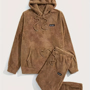 2-Piece Fluffy Men's Outfit Set: Casual Hooded Sweatshirt & Sweatpants Joggers for Winter Fall - Long Sleeve Pullover Hoodie and Soft Fleece Pants