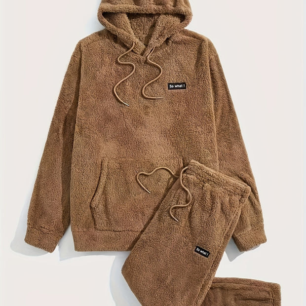 2-Piece Fluffy Men's Outfit Set: Casual Hooded Sweatshirt & Sweatpants Joggers for Winter Fall - Long Sleeve Pullover Hoodie and Soft Fleece Pants