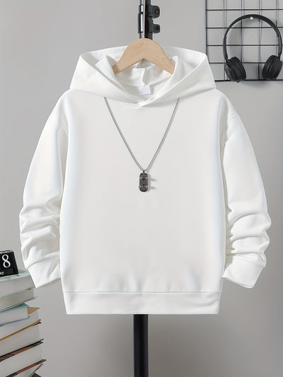 Boys Casual Solid Color Pullover Long Sleeve Hoodies, Boys Sweatshirt For Spring Fall, Kids Hoodie Tops Outdoor