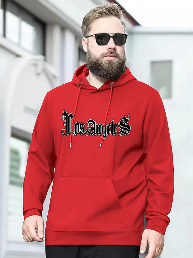 Autumn Winter Men's Hoodies, "Los Angeles" Print Oversized Hooded Sweatshirt For Males, Men's Clothing, Plus Size