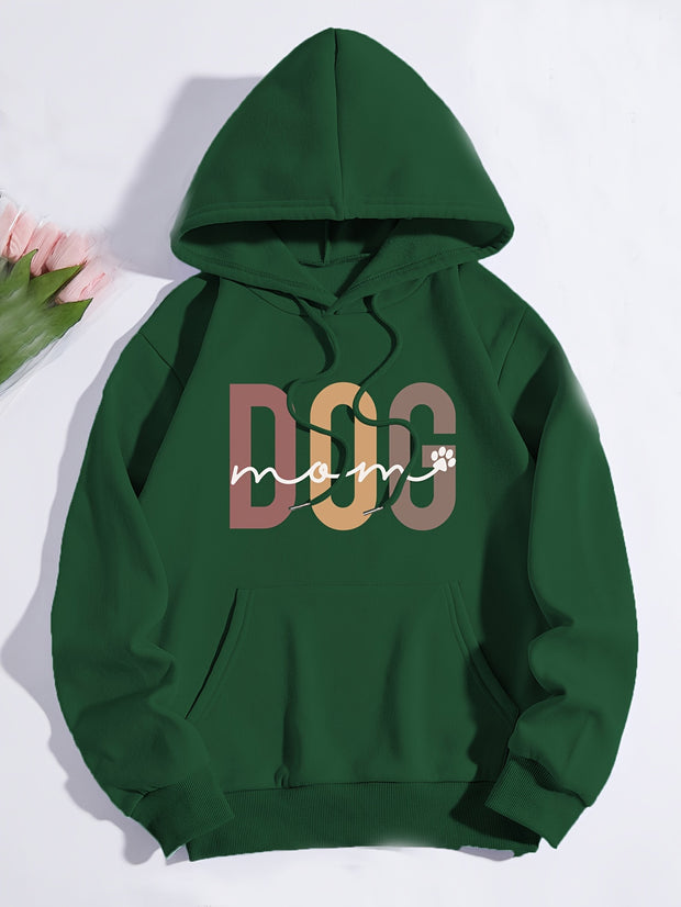 Dog Mom Print Hoodie, Casual Kangaroo Pocket Drawstring Hoodies Sweatshirt, Women's Clothing