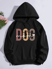 Dog Mom Print Hoodie, Casual Kangaroo Pocket Drawstring Hoodies Sweatshirt, Women's Clothing