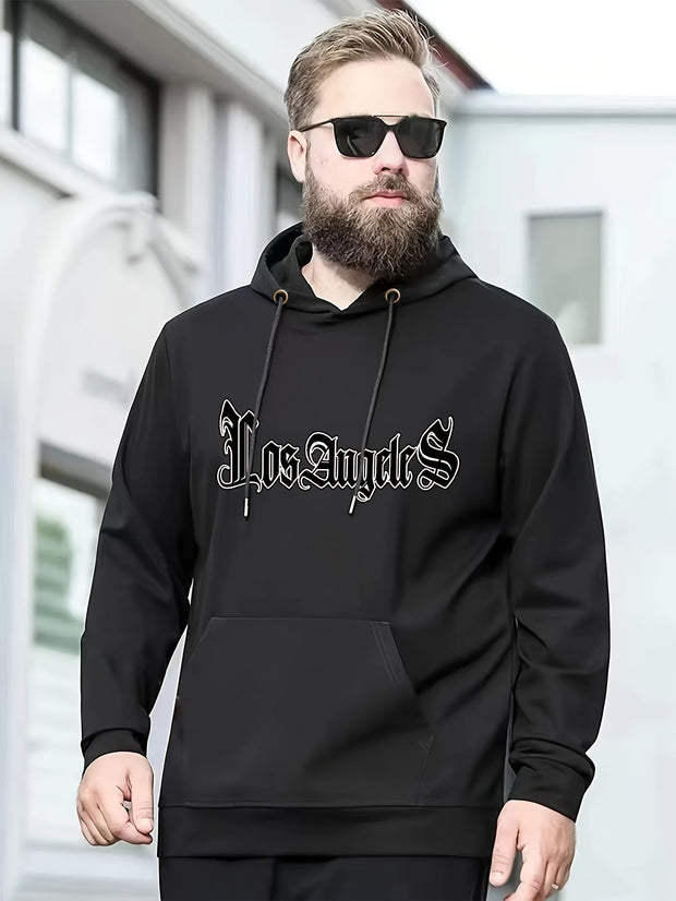 Autumn Winter Men's Hoodies, "Los Angeles" Print Oversized Hooded Sweatshirt For Males, Men's Clothing, Plus Size