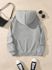 Cute Ghost & Letter Print Hoodie, Versatile Drawstring Kangaroo Pocket Hoodies Sweatshirt, Women's Clothing