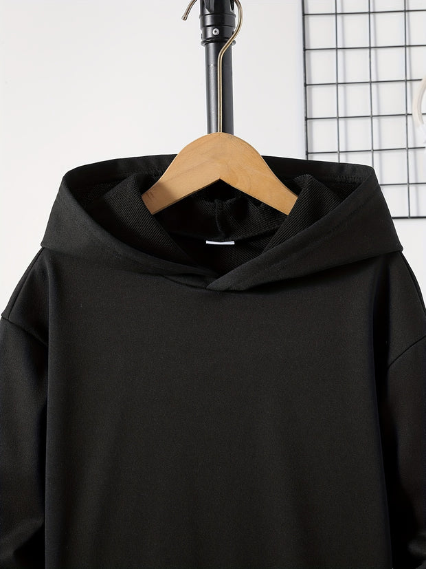 Boys Casual Solid Color Pullover Long Sleeve Hoodies, Boys Sweatshirt For Spring Fall, Kids Hoodie Tops Outdoor