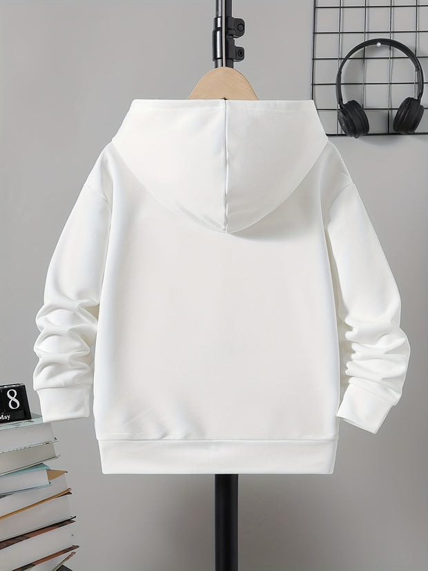 Boys Casual Solid Color Pullover Long Sleeve Hoodies, Boys Sweatshirt For Spring Fall, Kids Hoodie Tops Outdoor