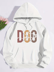 Dog Mom Print Hoodie, Casual Kangaroo Pocket Drawstring Hoodies Sweatshirt, Women's Clothing