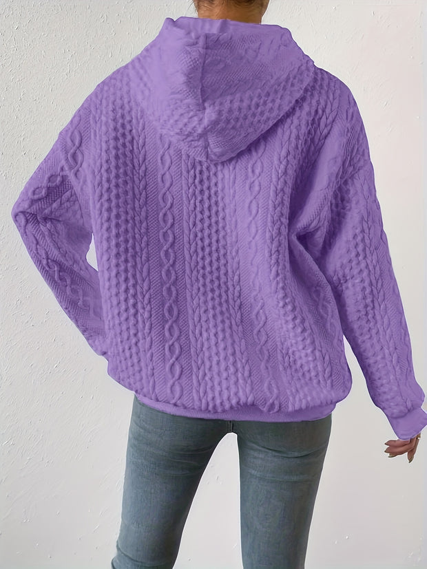 Solid Textured Drawstring Hoodies, Casual Long Sleeve Versatile Sweatshirt, Women's Clothing