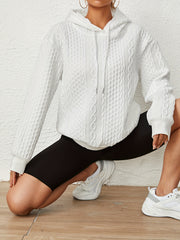 Solid Textured Drawstring Hoodies, Casual Long Sleeve Versatile Sweatshirt, Women's Clothing