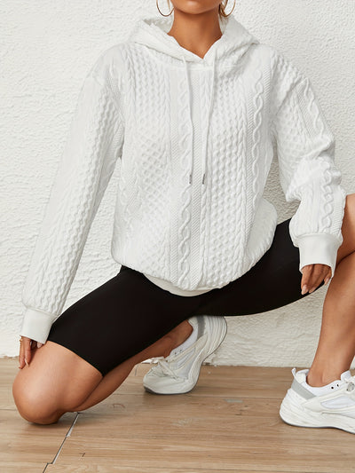 Solid Textured Drawstring Hoodies, Casual Long Sleeve Versatile Sweatshirt, Women's Clothing