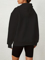 Solid Textured Drawstring Hoodies, Casual Long Sleeve Versatile Sweatshirt, Women's Clothing