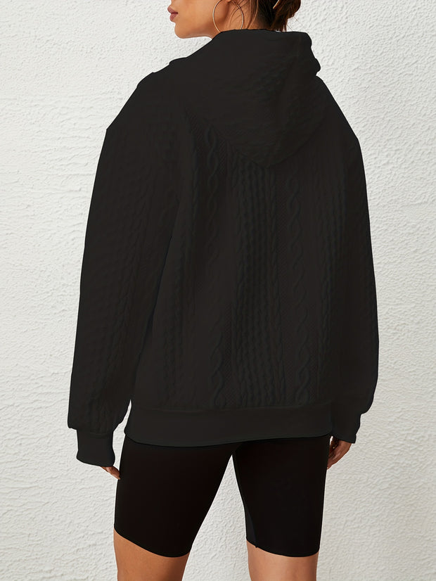 Solid Textured Drawstring Hoodies, Casual Long Sleeve Versatile Sweatshirt, Women's Clothing