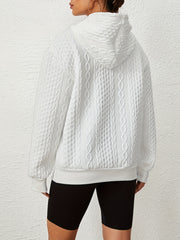 Solid Textured Drawstring Hoodies, Casual Long Sleeve Versatile Sweatshirt, Women's Clothing