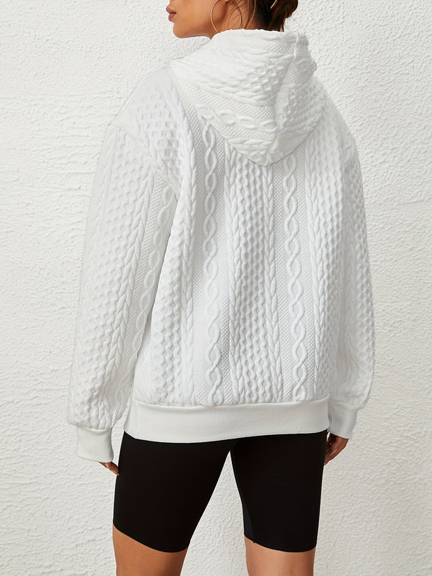 Solid Textured Drawstring Hoodies, Casual Long Sleeve Versatile Sweatshirt, Women's Clothing