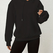 Solid Textured Drawstring Hoodies, Casual Long Sleeve Versatile Sweatshirt, Women's Clothing