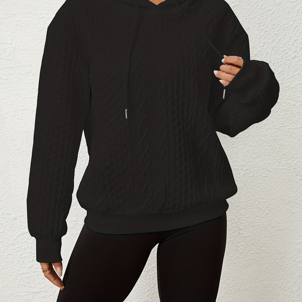 Solid Textured Drawstring Hoodies, Casual Long Sleeve Versatile Sweatshirt, Women's Clothing