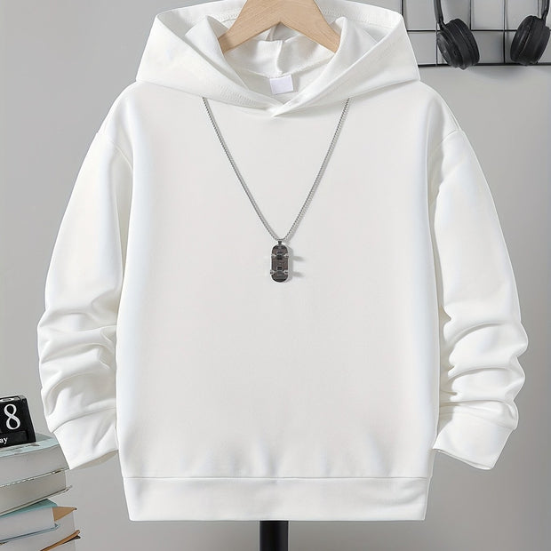 Boys Casual Solid Color Pullover Long Sleeve Hoodies, Boys Sweatshirt For Spring Fall, Kids Hoodie Tops Outdoor