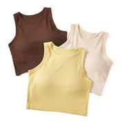 Casual Basic Sleeveless Crop Tops Femme Women Tank Top Round Neck Ribbed Tank Top With Bra