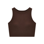Casual Basic Sleeveless Crop Tops Femme Women Tank Top Round Neck Ribbed Tank Top With Bra