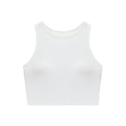 Casual Basic Sleeveless Crop Tops Femme Women Tank Top Round Neck Ribbed Tank Top With Bra