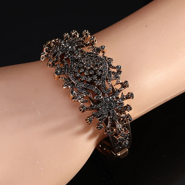 Popular Turkish Jewelry Flowery Set Chain Necklace Earring Bracelet Crown 5 Piece Set Bridal Caftan Dress Decorative Jewelry Set