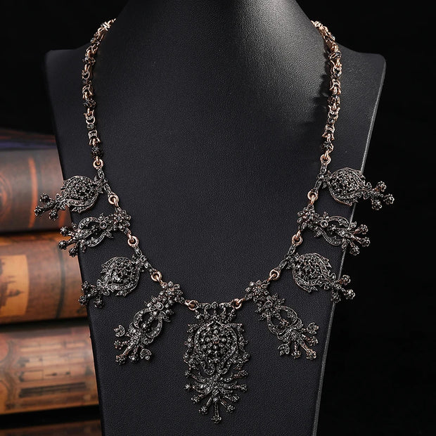 Popular Turkish Jewelry Flowery Set Chain Necklace Earring Bracelet Crown 5 Piece Set Bridal Caftan Dress Decorative Jewelry Set
