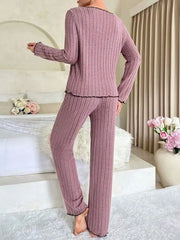 Flannel Warm Sleepwear Women Casual Pajamas Set Long Sleeve T-shirt Top and Trousers Set Homewear Autumn Winter Loungewear