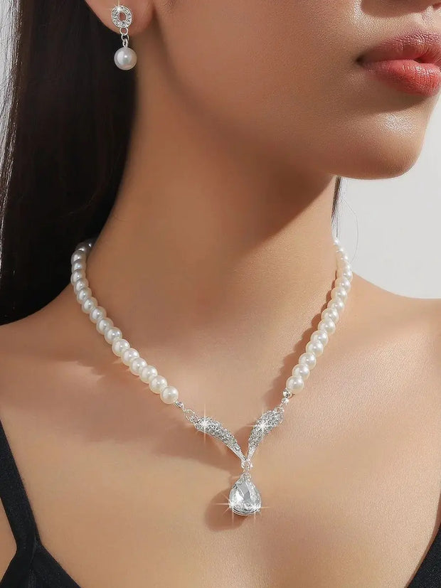 3 Pieces Of Women's Wedding Accessori, Earrings, Necklaces,  Bridal Jewelry Sets, Banquet And Party Accessories