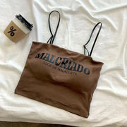 Sexy Crop Tops Women Summer Shirring Sleeveless Slim Camis Tops Bodycon with Chest Pad letter Fashion Casual Soft Tops Female