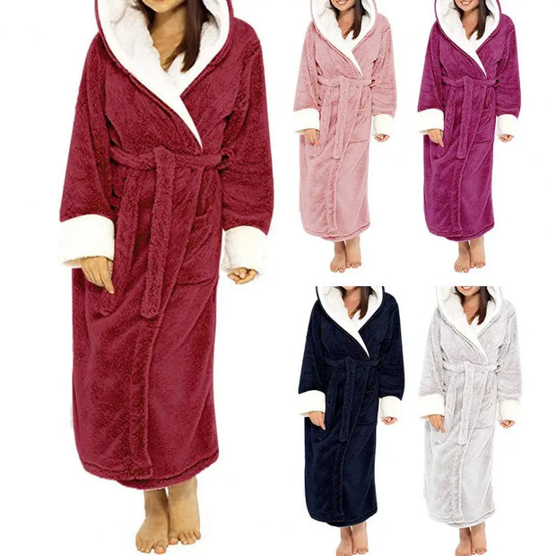 Loungewear  Trendy Plus Size Tight Waist Autumn Winter Bathrobe Soft Women Nightgown Plush   for Home