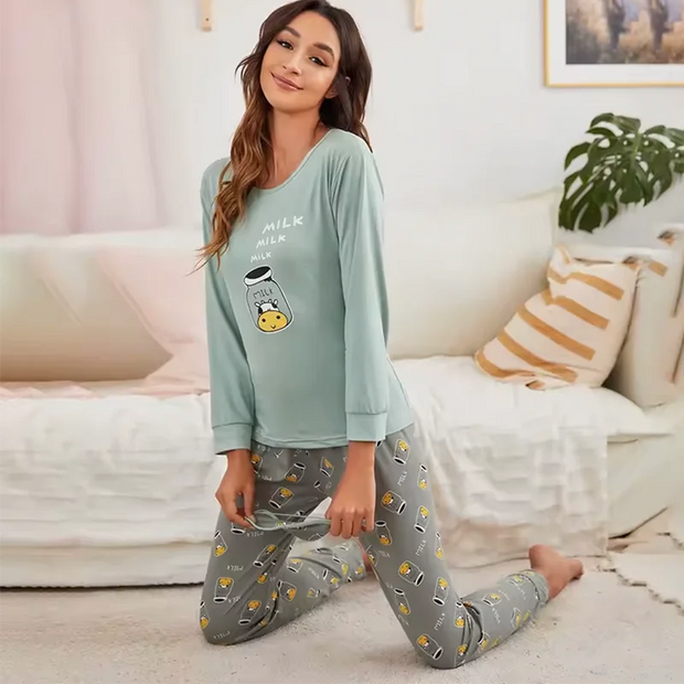 Women's Loungewear Set 2 PCS Pajamas Sleepwear Homewear Soft Comfortable Lounge Set Casual Outfit Can Be Worn Outside Streetwear
