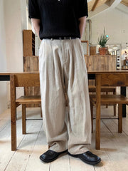 Men's Casual Linen Work Pants Loose Wide Leg Double Pleat Cotton Linen Western Trousers Trendy Long Pants Youth Vitali Sle