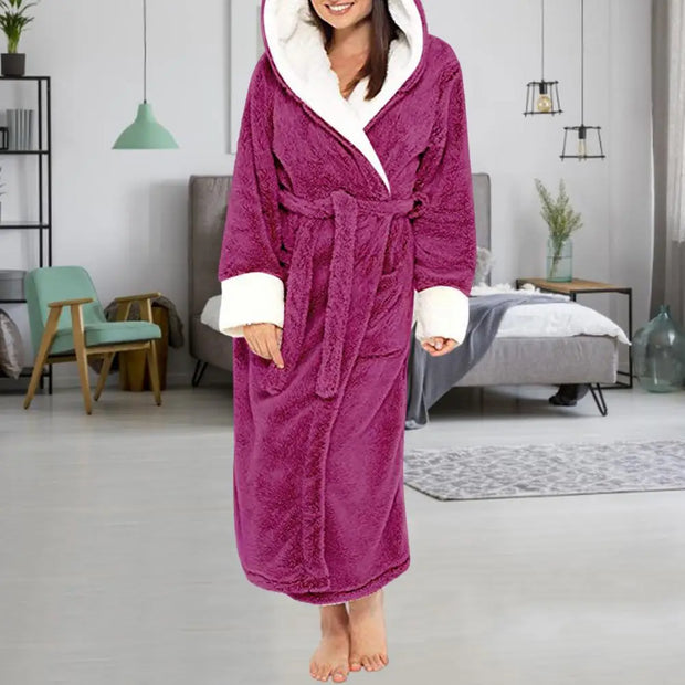 Loungewear  Trendy Plus Size Tight Waist Autumn Winter Bathrobe Soft Women Nightgown Plush   for Home