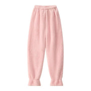 Home Wear Trousers Loose Fit Pajamas Cozy Winter Pants with Plush Elastic Waist Leg-binding Design Solid Color Lounge Bottoms