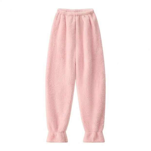Home Wear Trousers Loose Fit Pajamas Cozy Winter Pants with Plush Elastic Waist Leg-binding Design Solid Color Lounge Bottoms