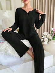 Flannel Warm Sleepwear Women Casual Pajamas Set Long Sleeve T-shirt Top and Trousers Set Homewear Autumn Winter Loungewear