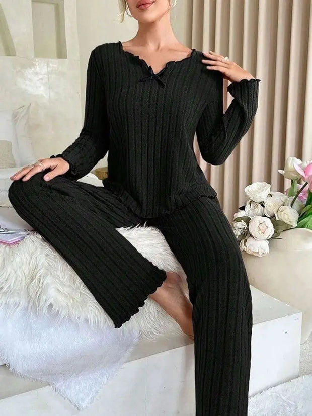 Flannel Warm Sleepwear Women Casual Pajamas Set Long Sleeve T-shirt Top and Trousers Set Homewear Autumn Winter Loungewear