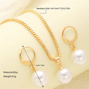 3 Pcs Round Pearl Jewelry Set Of Earring Pendant Necklace For Women Exquisite Fashion Rhinestone Double Wedding Jewelry Set Gift