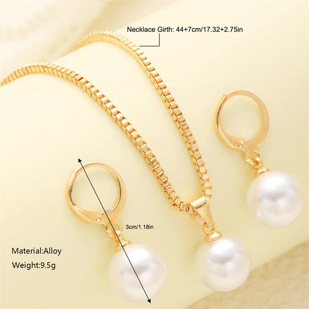 3 Pcs Round Pearl Jewelry Set Of Earring Pendant Necklace For Women Exquisite Fashion Rhinestone Double Wedding Jewelry Set Gift
